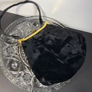 Vintage Virginia Art Handbag Velvet Black Gold tone Hardware Bohemian